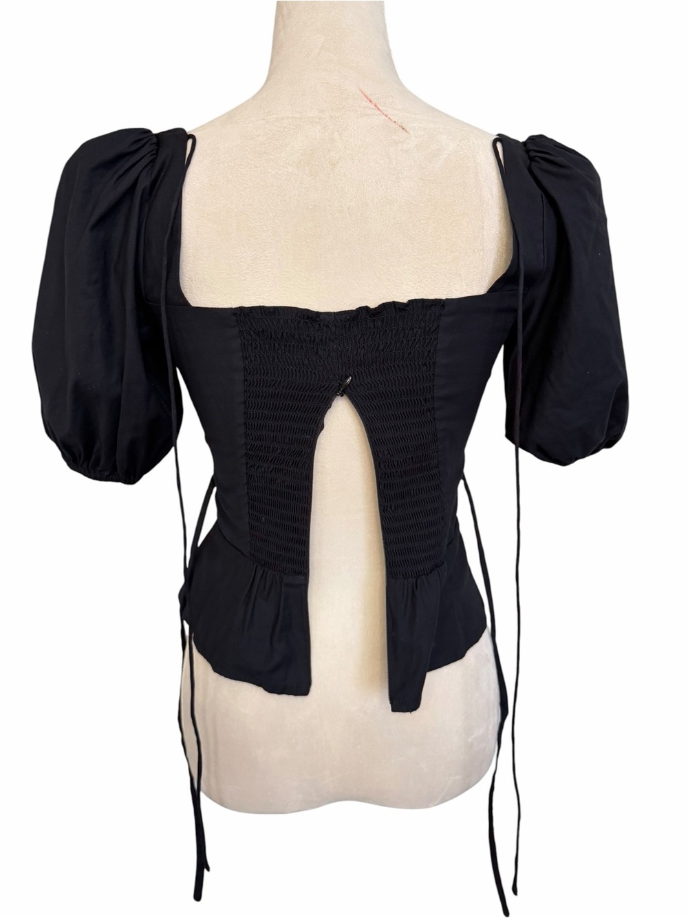 Reformation Fiske Black Square-Neck Puff Sleeve Tie-Waist Top - Picture 7 of 8